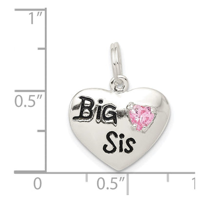 Sterlingsilber Rhodiniert Big Sis Zirkonia Herz Charm