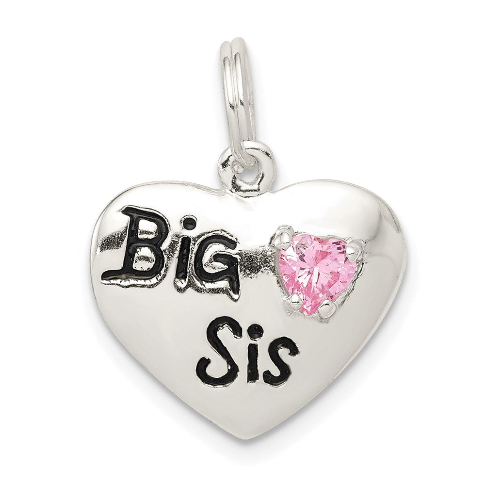 Sterlingsilber Rhodiniert Big Sis Zirkonia Herz Charm