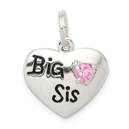 Sterlingsilber Rhodiniert Big Sis Zirkonia Herz Charm