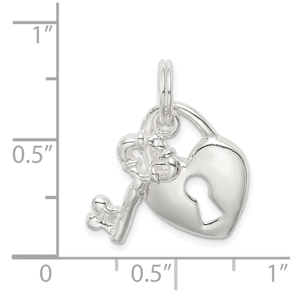 Sterlingsilber Rhodiniert Herz & Key Charm