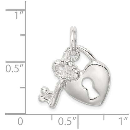 Sterlingsilber Rhodiniert Herz & Key Charm