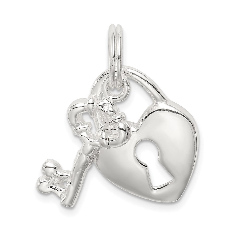 Sterlingsilber Rhodiniert Herz & Key Charm