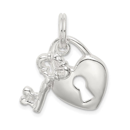 Sterlingsilber Rhodiniert Herz & Key Charm