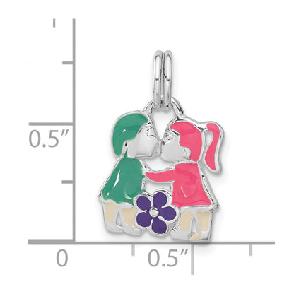 Sterlingsilber Emailliert Mädchen & Junge Kissing Charm