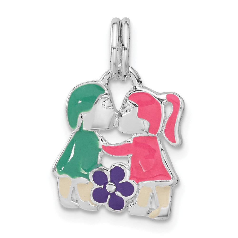 Sterlingsilber Emailliert Mädchen & Junge Kissing Charm