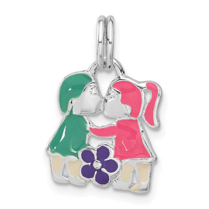Sterlingsilber Emailliert Mädchen & Junge Kissing Charm