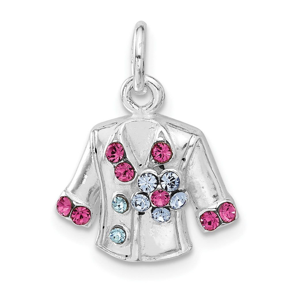 Sterlingsilber Blau & Rosa Kristall Blume Jacke Charm