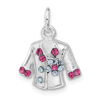 Sterlingsilber Blau & Rosa Kristall Blume Jacke Charm
