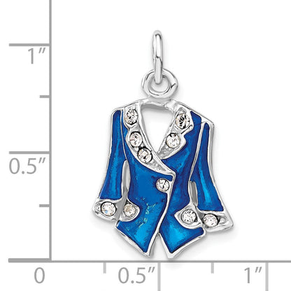 Sterlingsilber Blau Emailliert und Kristall Jacke Charm
