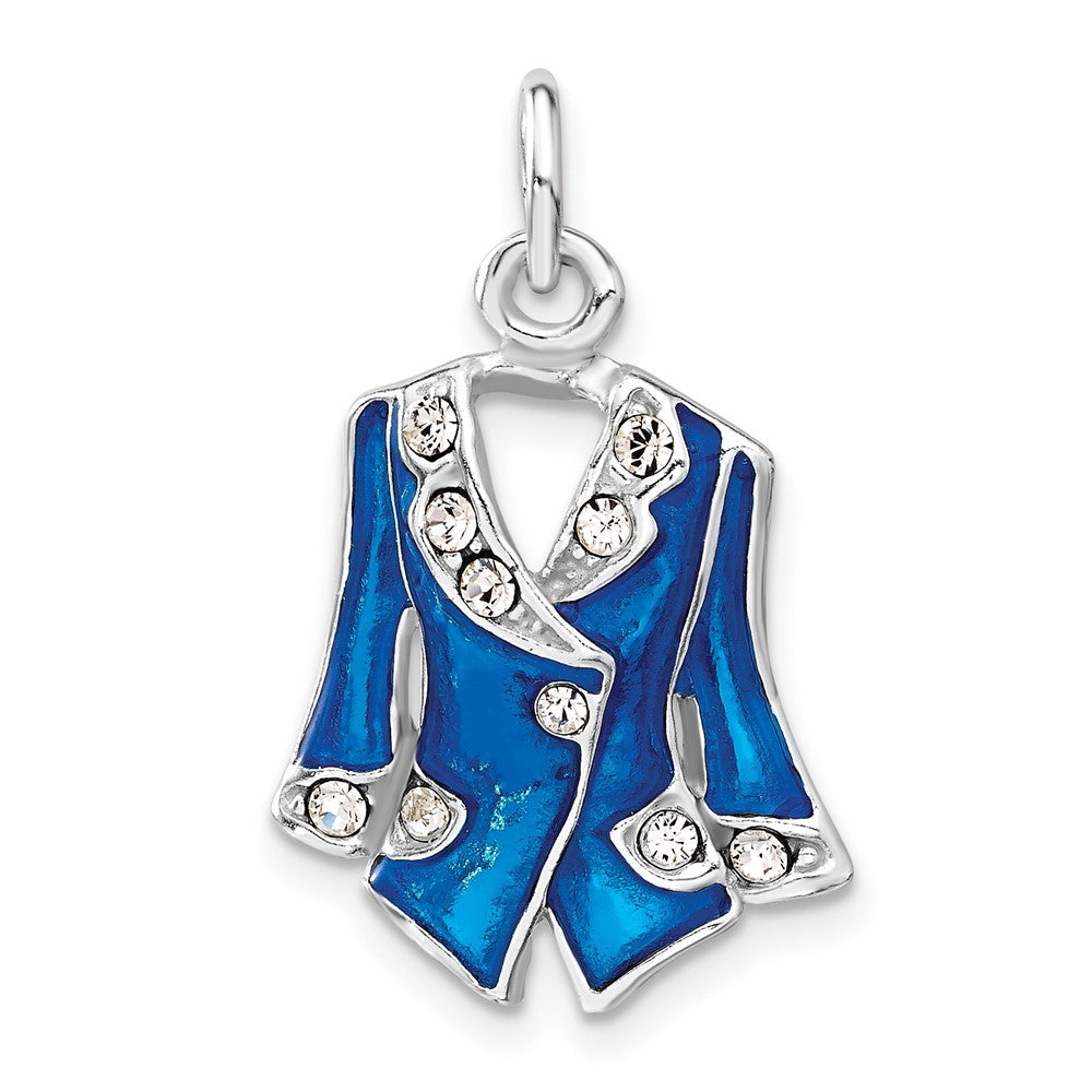 Sterlingsilber Blau Emailliert und Kristall Jacke Charm