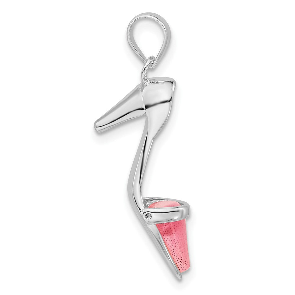 Sterlingsilber 3-d Poliert Rosa Katze Auge Hoch Heel Anhänger