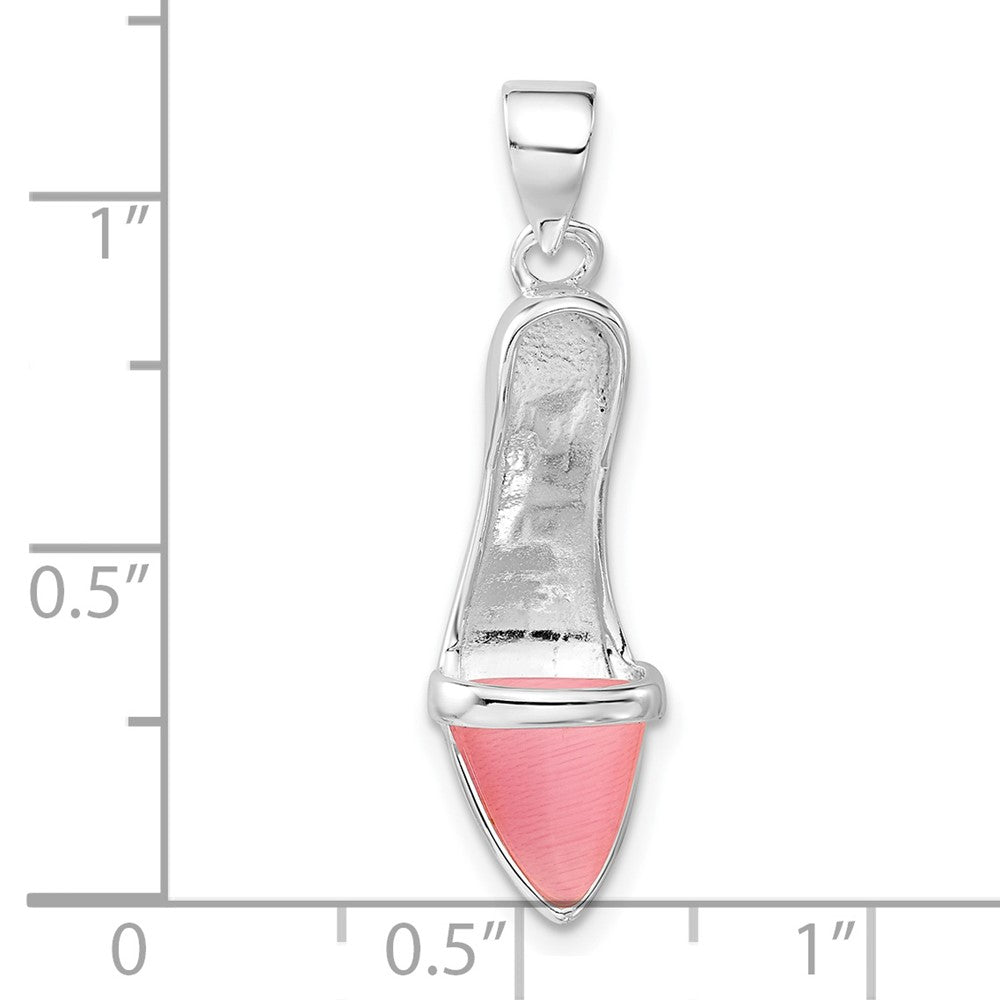 Sterlingsilber 3-d Poliert Rosa Katze Auge Hoch Heel Anhänger