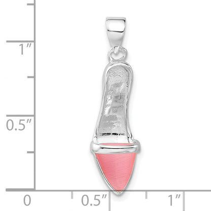 Sterlingsilber 3-d Poliert Rosa Katze Auge Hoch Heel Anhänger
