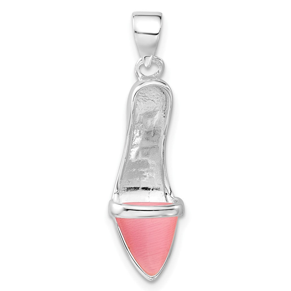 Sterlingsilber 3-d Poliert Rosa Katze Auge Hoch Heel Anhänger