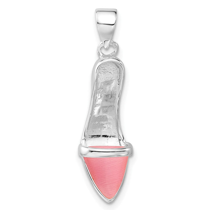 Sterlingsilber 3-d Poliert Rosa Katze Auge Hoch Heel Anhänger
