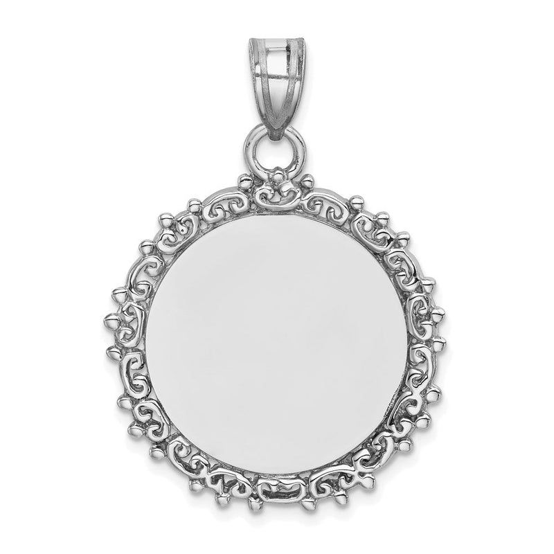 Sterlingsilber Rhodiniert-plt Fantasie Rund Poliert Vorderseite/satin Rückseite Anhänger