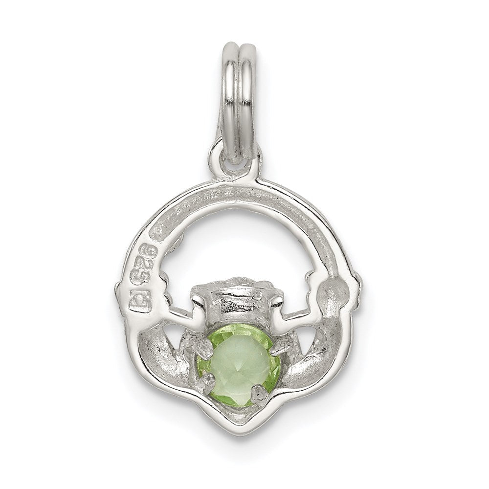 Sterlingsilber Rhodiniert Claddagh mit Grün Zirkonia Charm