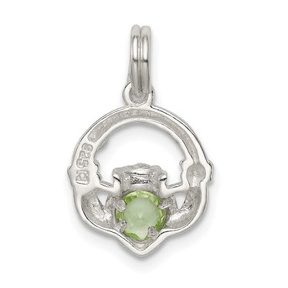 Sterlingsilber Rhodiniert Claddagh mit Grün Zirkonia Charm