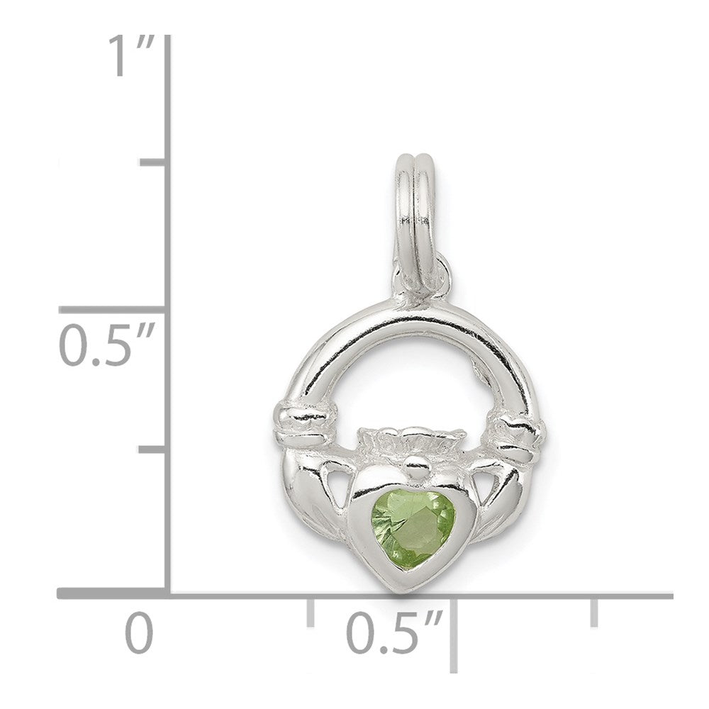 Sterlingsilber Rhodiniert Claddagh mit Grün Zirkonia Charm