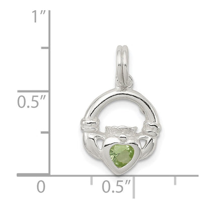 Sterlingsilber Rhodiniert Claddagh mit Grün Zirkonia Charm