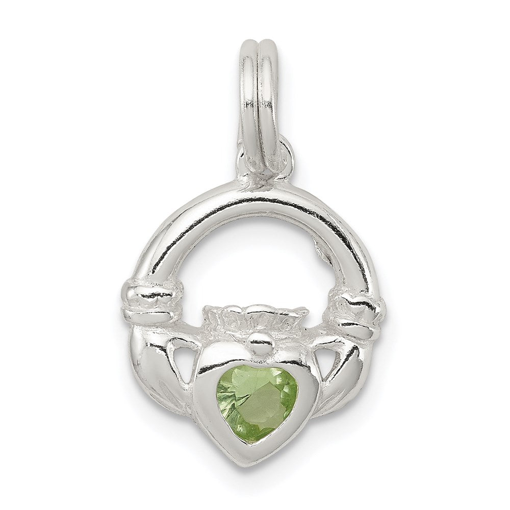 Sterlingsilber Rhodiniert Claddagh mit Grün Zirkonia Charm