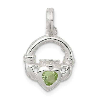Sterlingsilber Rhodiniert Claddagh mit Grün Zirkonia Charm