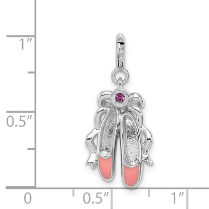 Sterlingsilber Rhodiniert Rosa Emailliert Ballett Slippers Charm