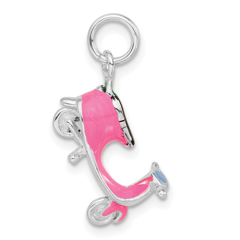 Sterlingsilber 3-d Poliert Mehrfarbig Emaille Motor Scooter Charm