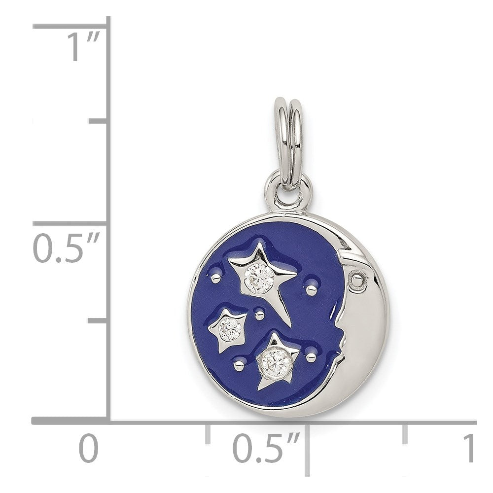 Sterlingsilber Rhodiniert Emailliert und Zirkonia Mond Stern Charm