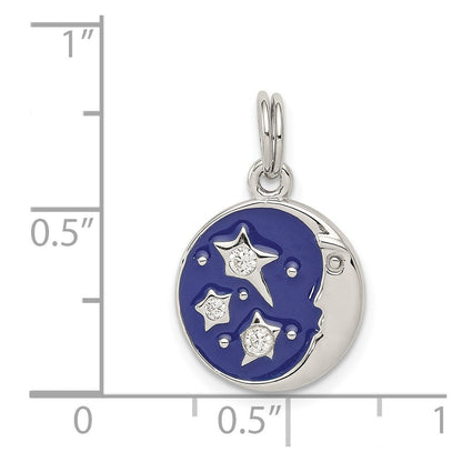 Sterlingsilber Rhodiniert Emailliert und Zirkonia Mond Stern Charm