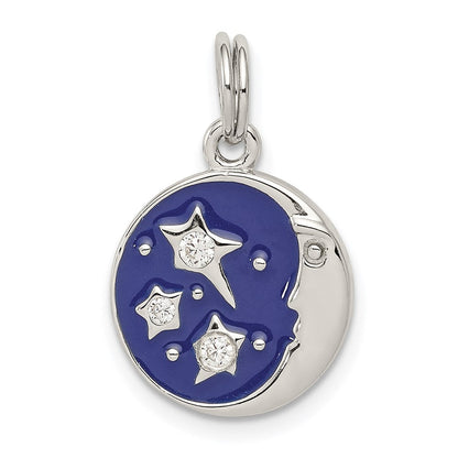 Sterlingsilber Rhodiniert Emailliert und Zirkonia Mond Stern Charm