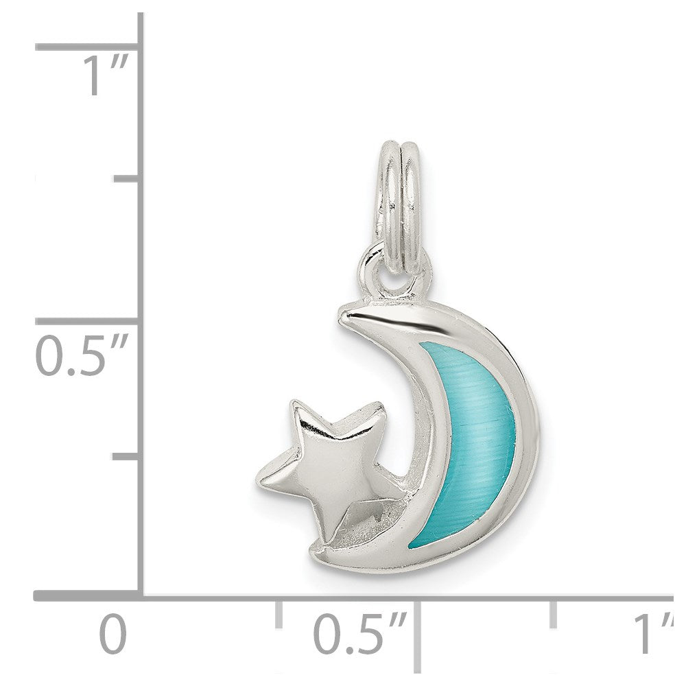 Sterlingsilber Blau Emailliert Mond & Stern Charm