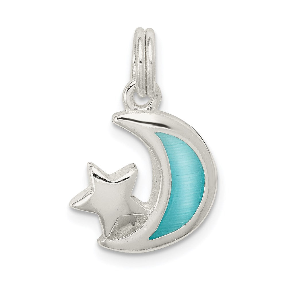 Sterlingsilber Blau Emailliert Mond & Stern Charm