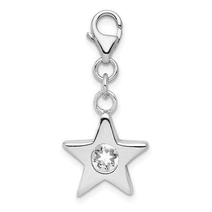 Sterlingsilber Rhodiniert April Zirkonia Geburtsstein Stern Charm