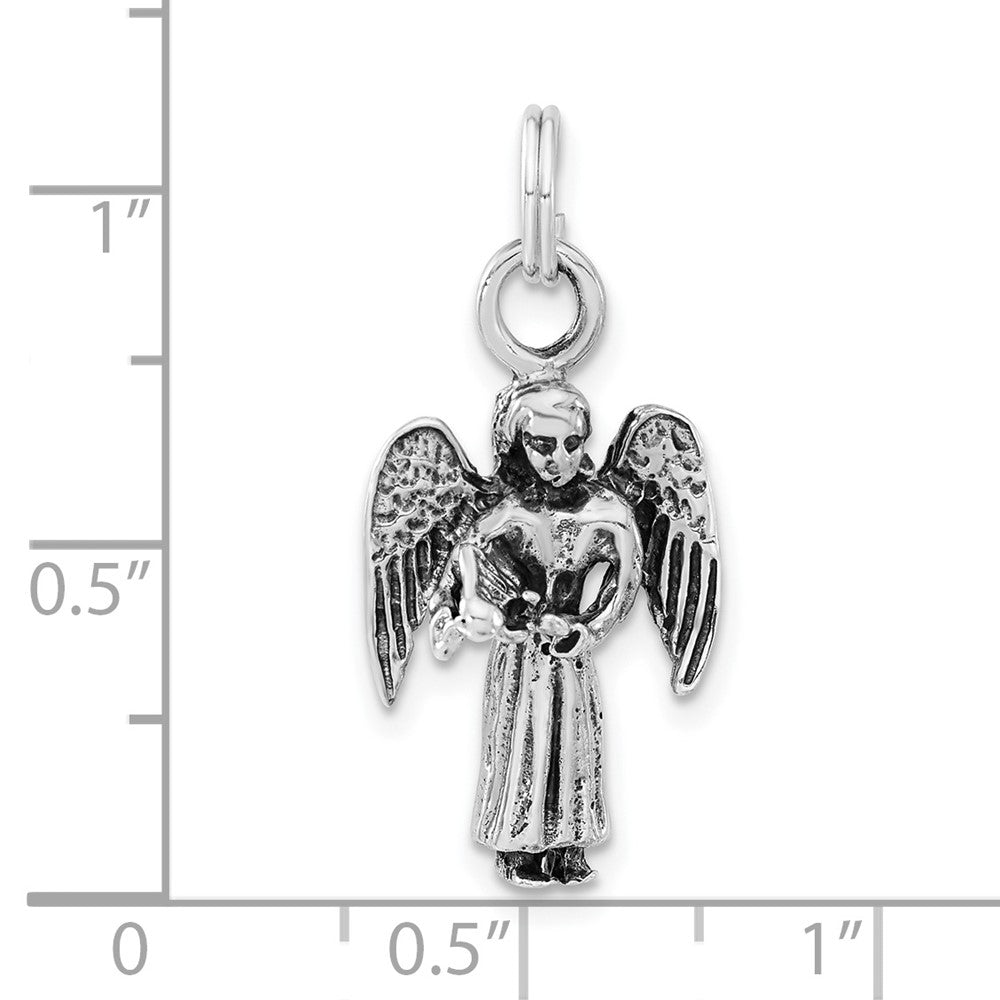 Sterlingsilber 3-d Poliert & Antikisiert Engel Charm