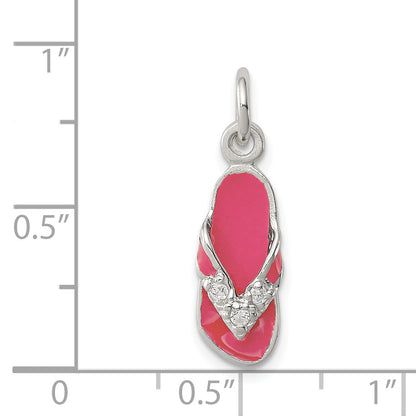 Sterlingsilber Zirkonia und Rosa Emailliert Flip Flop Charm