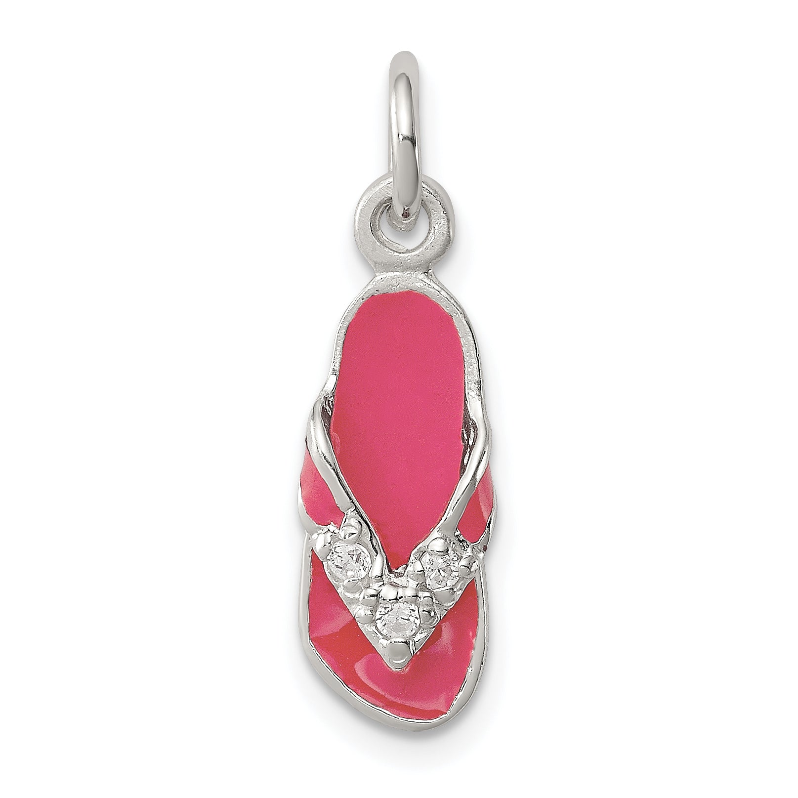 Sterlingsilber Zirkonia und Rosa Emailliert Flip Flop Charm