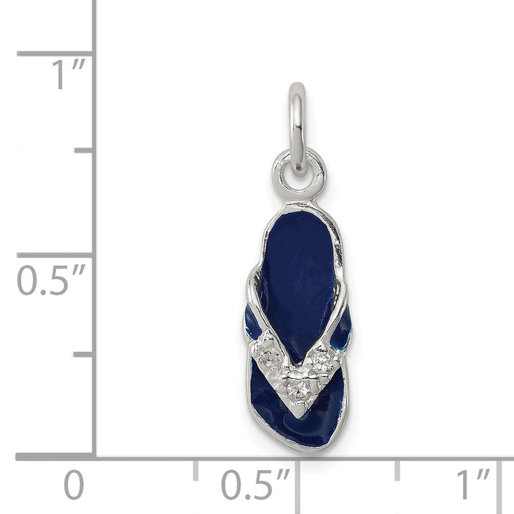 Sterlingsilber Zirkonia und Blau Emailliert Flip Flop Charm