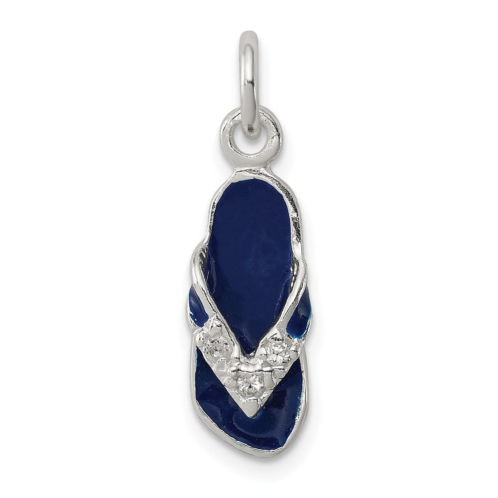 Sterlingsilber Zirkonia und Blau Emailliert Flip Flop Charm