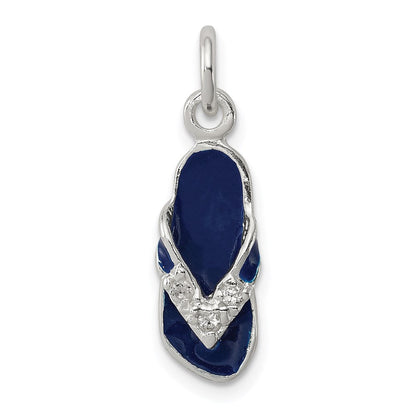 Sterlingsilber Zirkonia und Blau Emailliert Flip Flop Charm