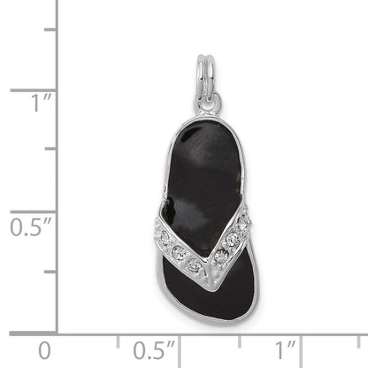 Sterlingsilber Schwarz Emailliert Zirkonia Flip Flop Charm
