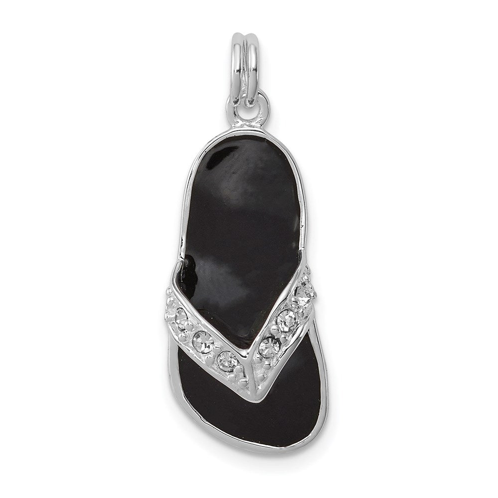 Sterlingsilber Schwarz Emailliert Zirkonia Flip Flop Charm
