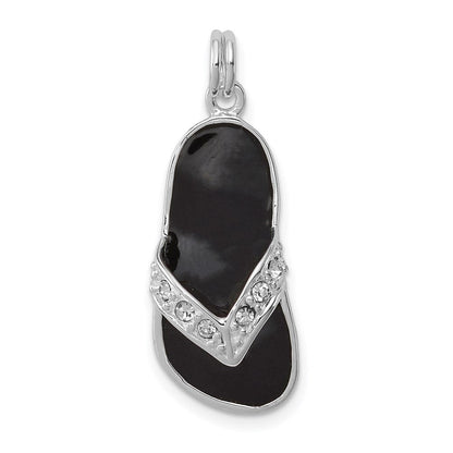 Sterlingsilber Schwarz Emailliert Zirkonia Flip Flop Charm