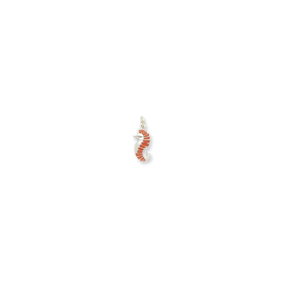 Sterlingsilber Orange Emailliert Seepferdchen Charm
