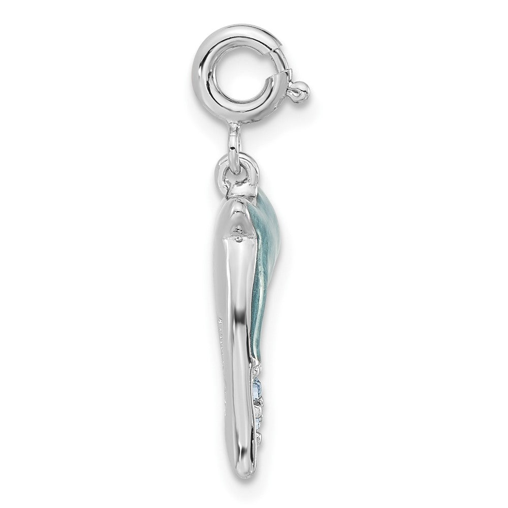 Sterlingsilber Blau Emailliert & Zirkonia Delfin mit Federring Verschluss Charm