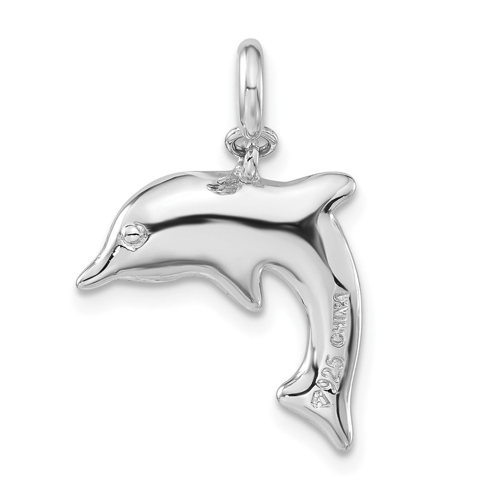 Sterlingsilber Blau Emailliert & Zirkonia Delfin mit Federring Verschluss Charm