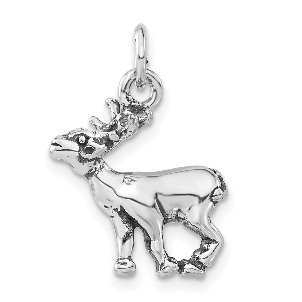 Sterlingsilber Poliert & Antikisiert Reindeer Charm