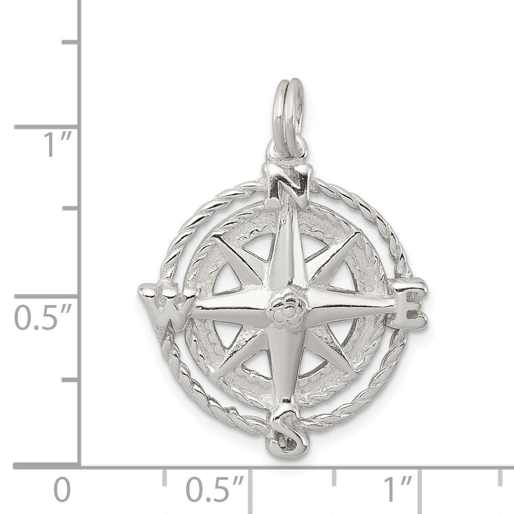 Sterlingsilber Rhodiniert Kompass Charm