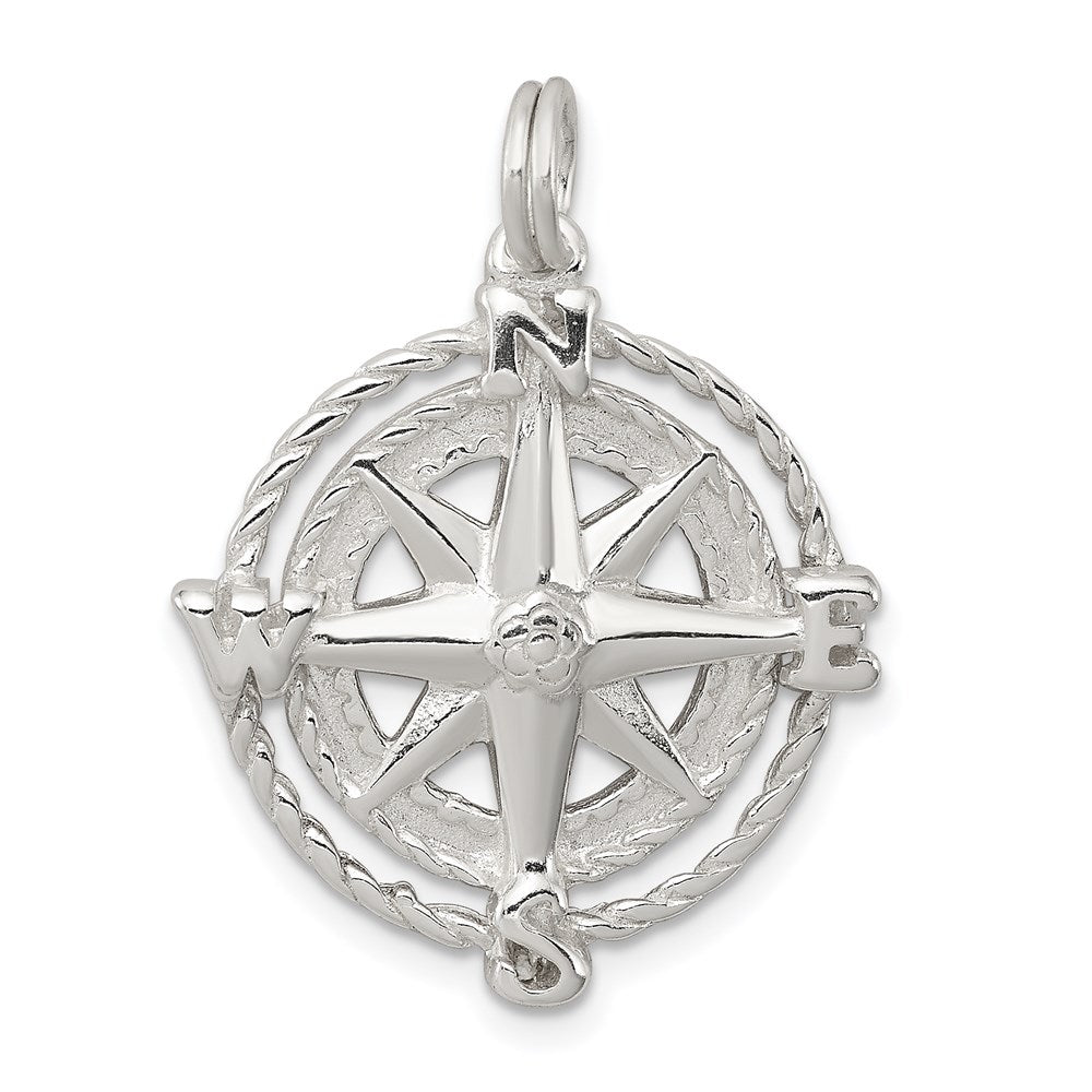 Sterlingsilber Rhodiniert Kompass Charm