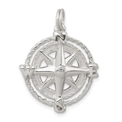 Sterlingsilber Rhodiniert Kompass Charm